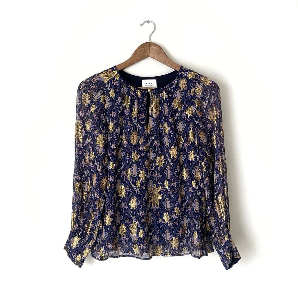 Sezane Silk Lurex Metalic Blouse